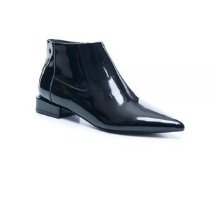 VHNY Pointed Toe Patent Leather Flat Ankle Boots